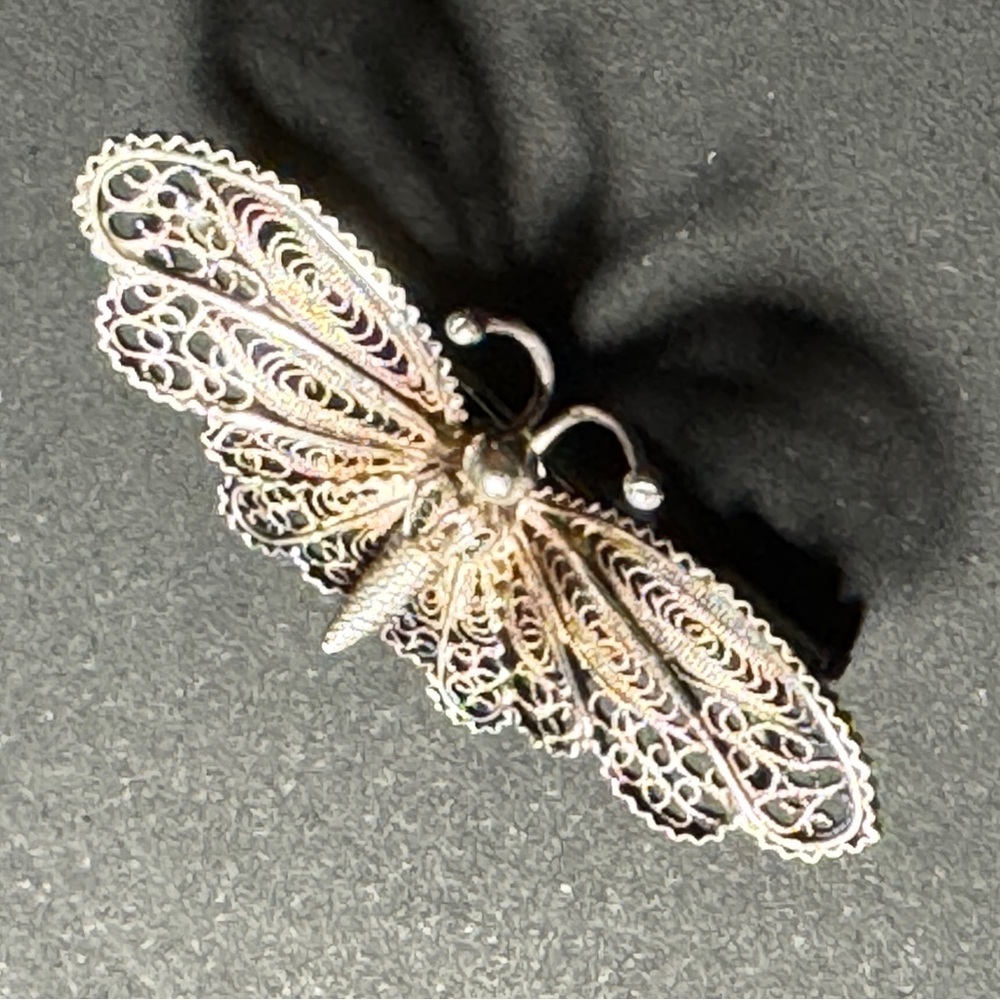Antique 1920s Italian 800 Silver Filigree Butterfly Brooch – Trombone Clasp